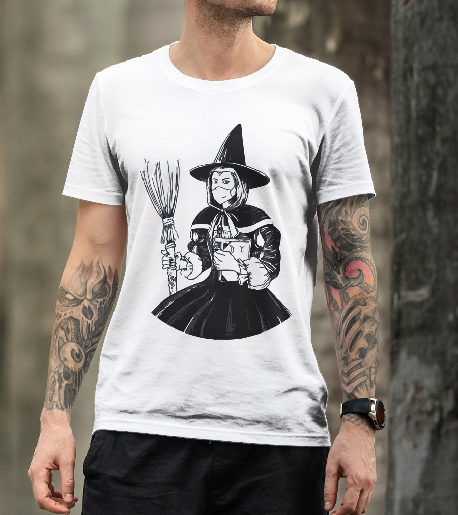 Adam Berry Witch Problems Masked Witch Holding Broom And Book T-Shirt