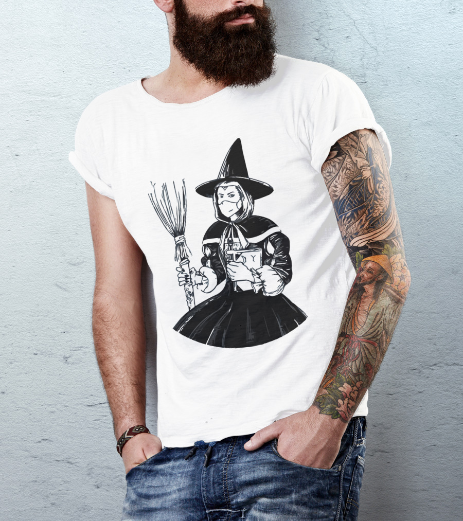 Adam Berry Witch Problems Masked Witch Holding Broom And Book T-Shirt