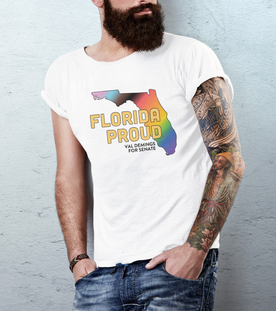 Florida Proud Rainbow Map Val Demings For Senate T-Shirt