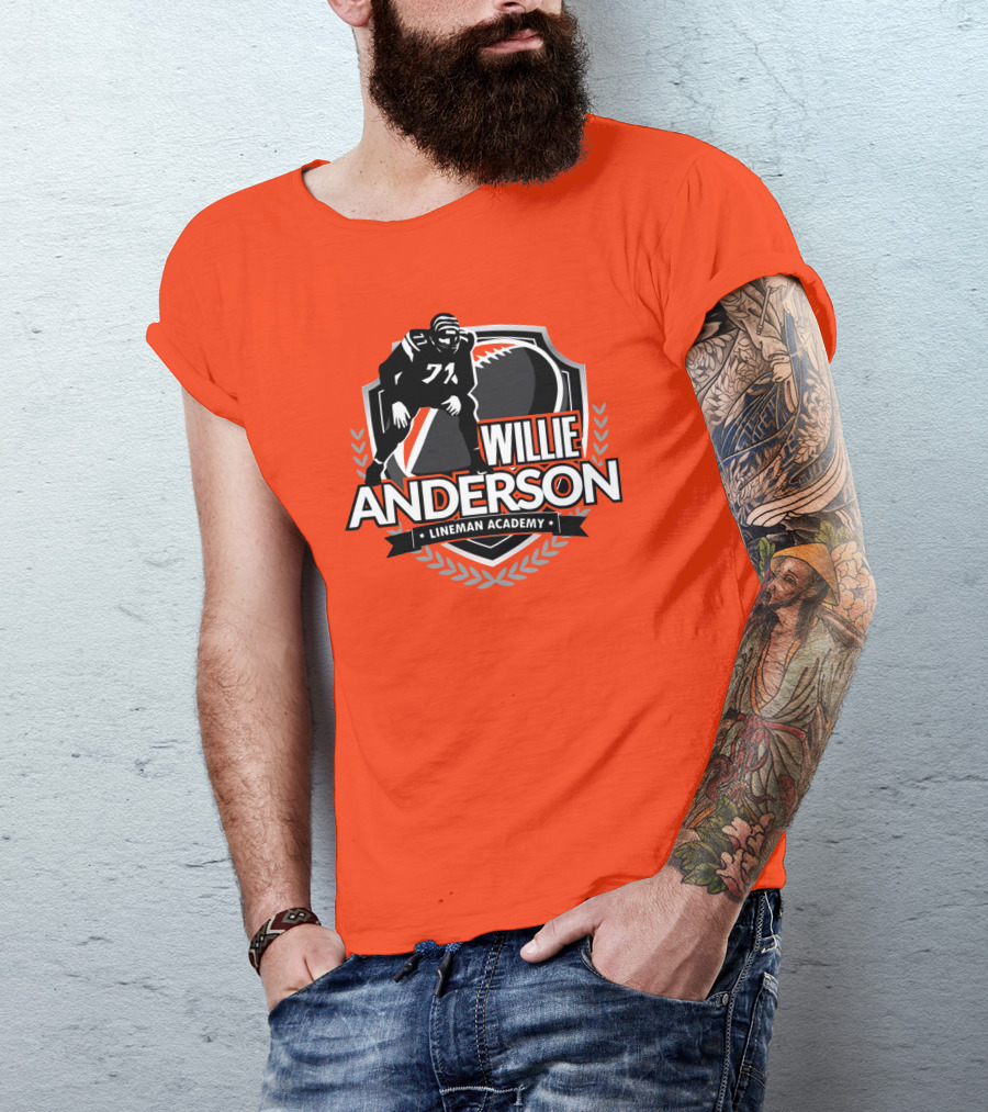 Willie Anderson Lineman Academy Football Shield T-Shirt