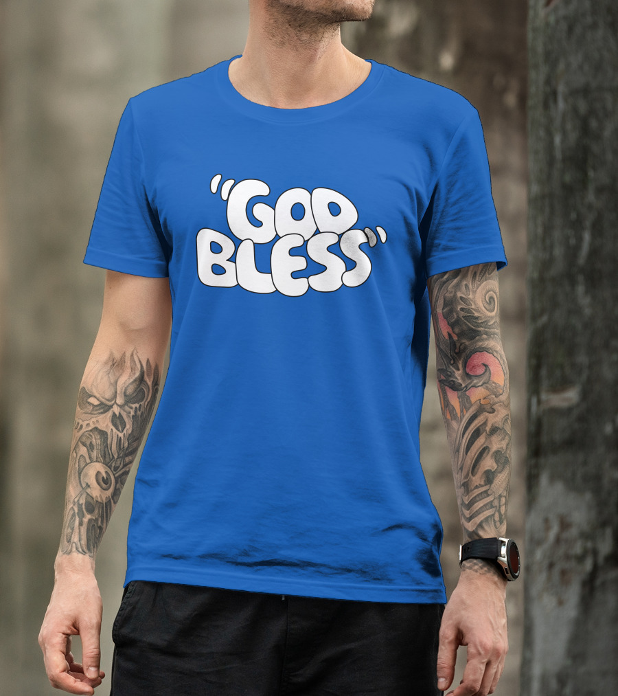 God Bless Text In Bubble Letters T-Shirt