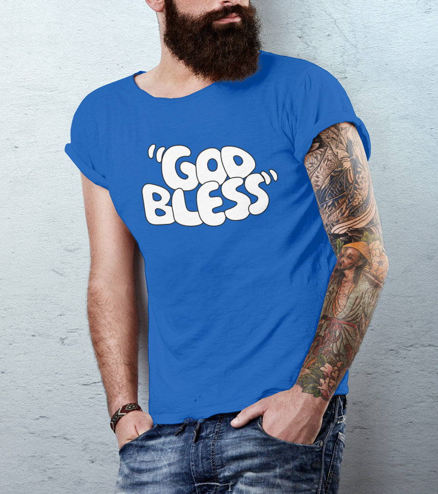 God Bless Text In Bubble Letters T-Shirt