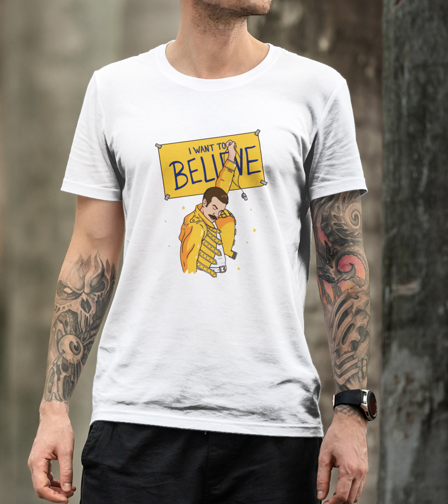 I WANT TO BELIEVE Yellow Jacket Mustache Iconic Pose T-Shirt