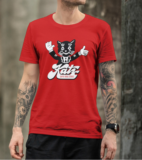 Katz Super Drug Stores Cat Mascot Smiling And Waving In Suit And Tie T-Shirt