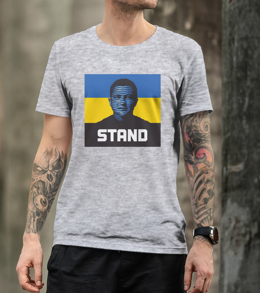 Morneaults Stand Ukraine Flag Face Lines T-Shirt