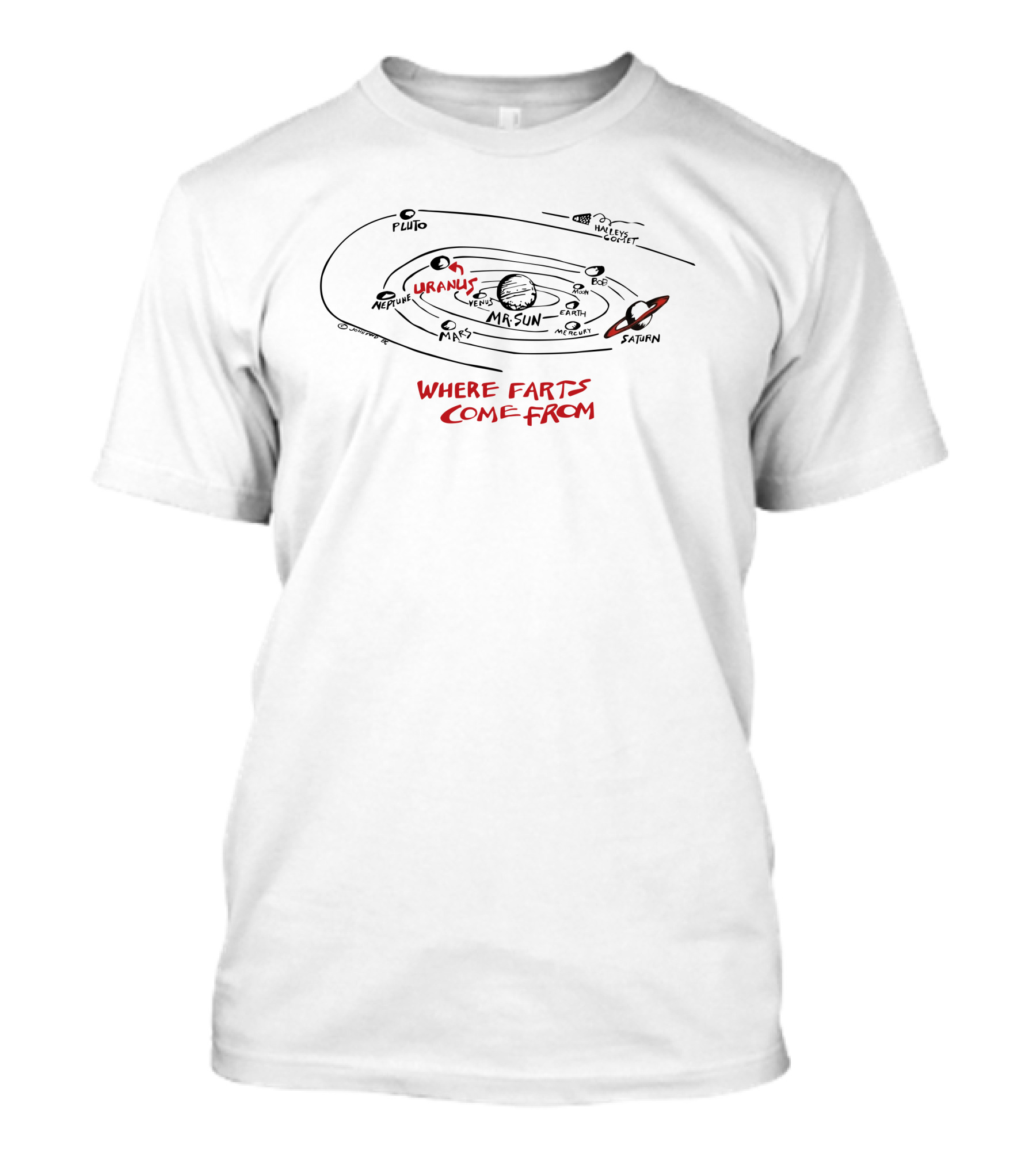 Caitibugzzout Solar System Sketch Featuring Uranus And Where Farts Come From T-Shirt