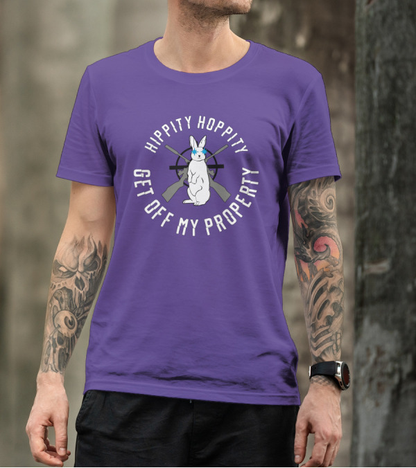 Hippity Hoppity Get Off My Property Rabbit With Crossed Rifles T-Shirt