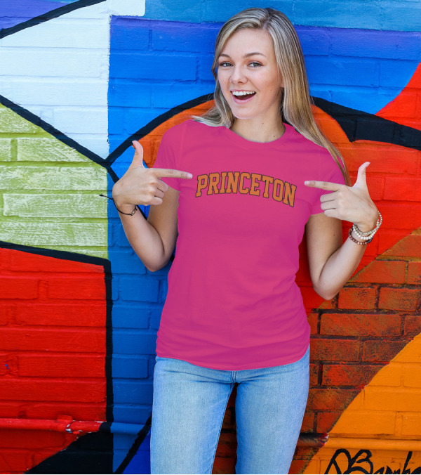 Princeton Arch Style Text Bold Pink Background T-Shirt