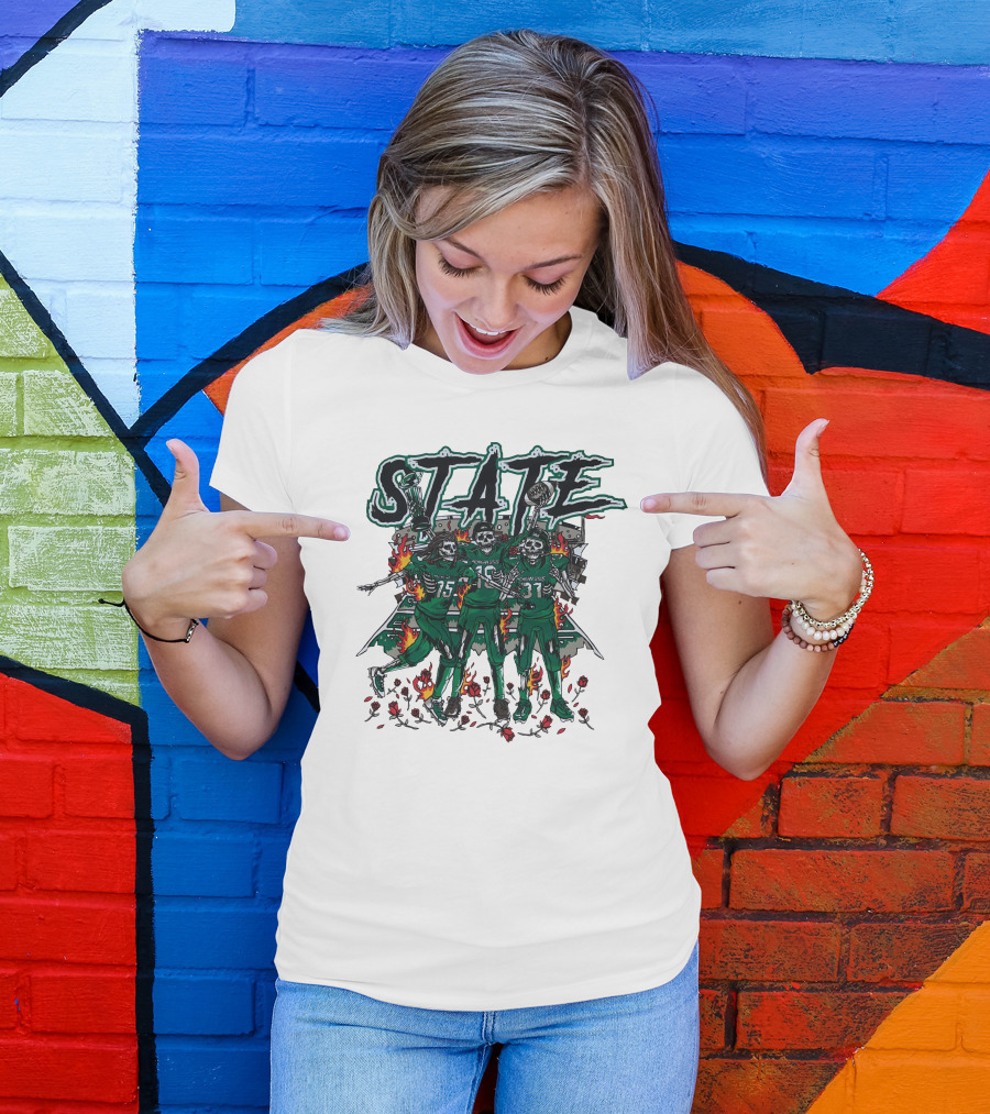 Sana Detroit Michigan State Football Skeletons In Flames T-Shirt