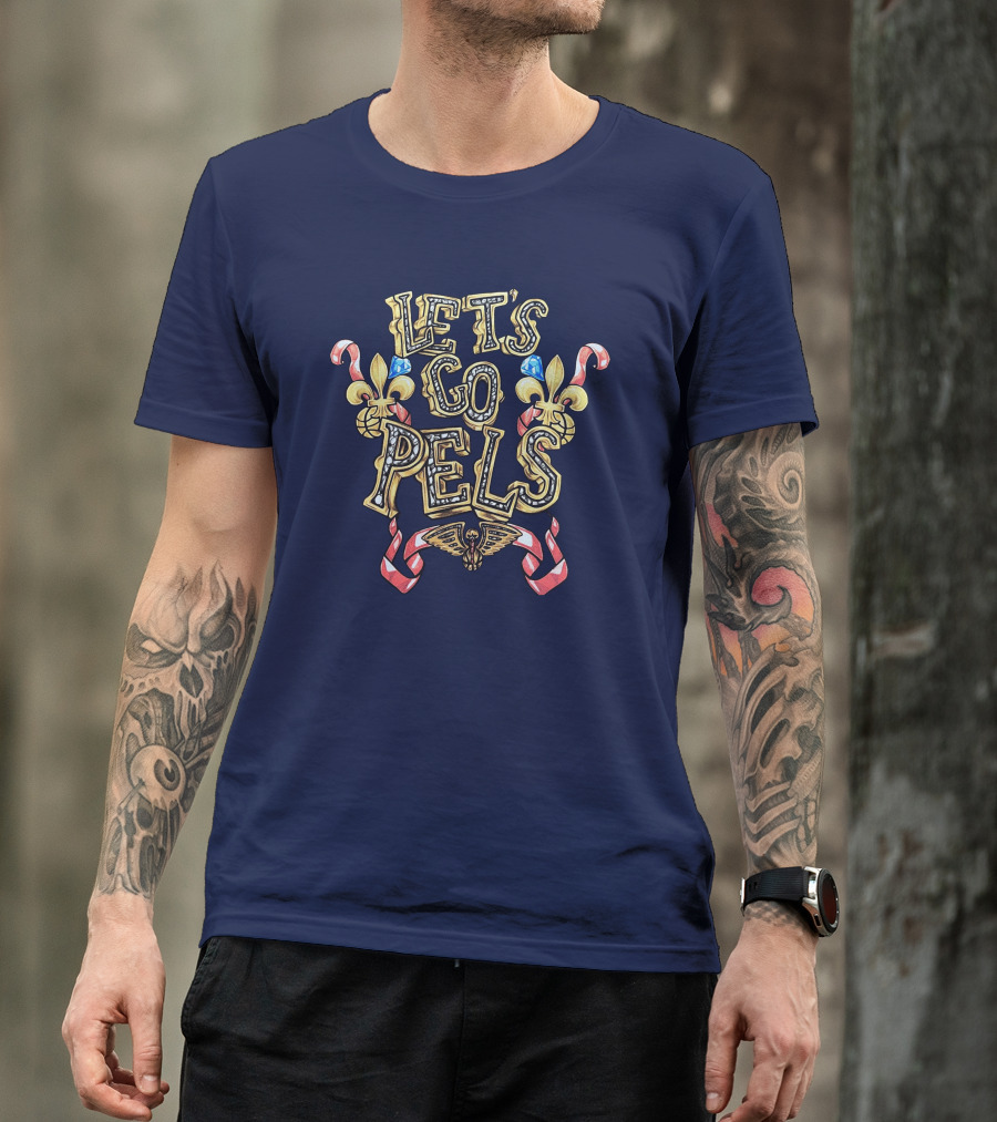 New Orleans Pelicans Let's Go Pels Fleur-de-Lis Basketball Elements T-Shirt
