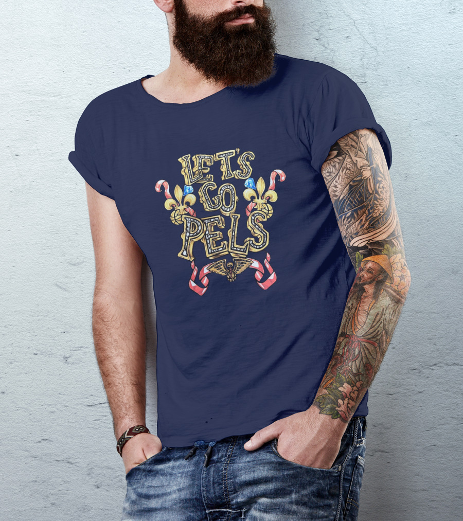 New Orleans Pelicans Let's Go Pels Fleur-de-Lis Basketball Elements T-Shirt