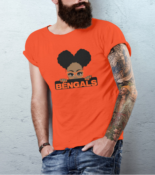 Rare Tagz Merch Bengals Girls Bengals Fanatic Afro T-Shirt