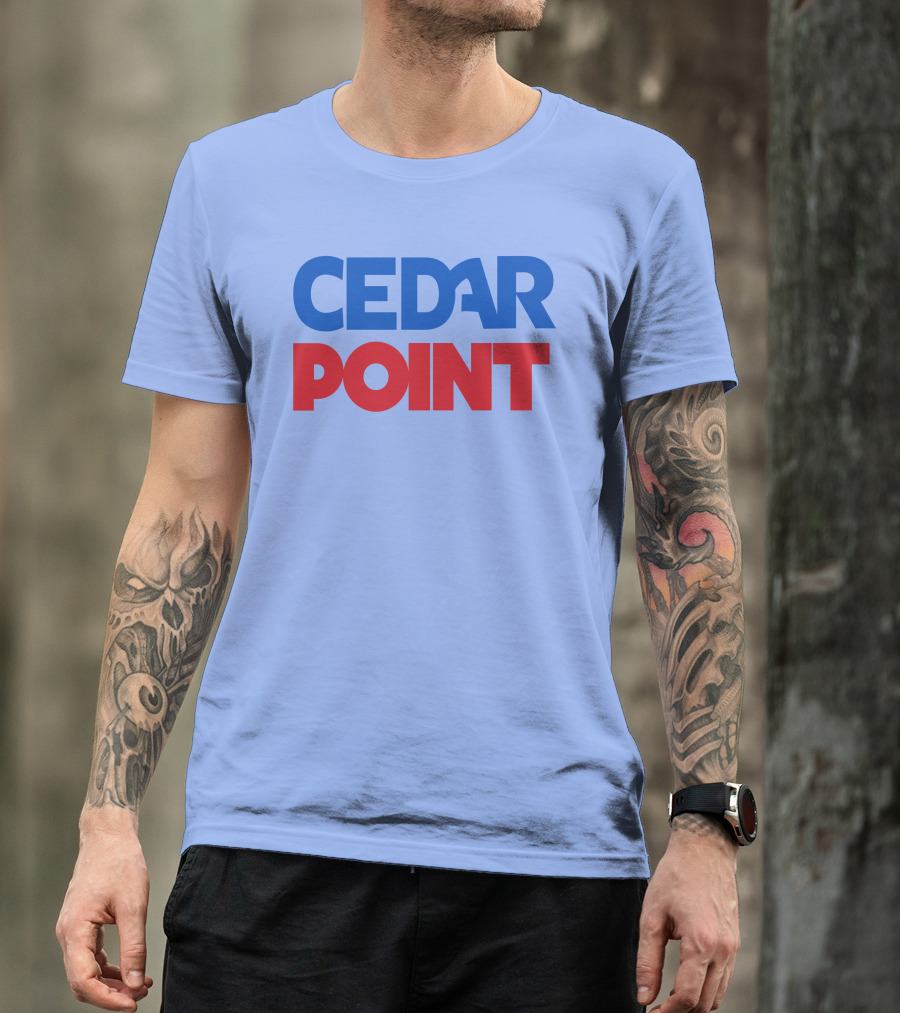 Cedar Point Bold Typography Theme In Blue And Red T-Shirt