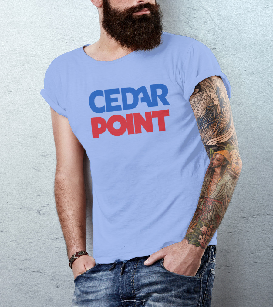 Cedar Point Bold Typography Theme In Blue And Red T-Shirt