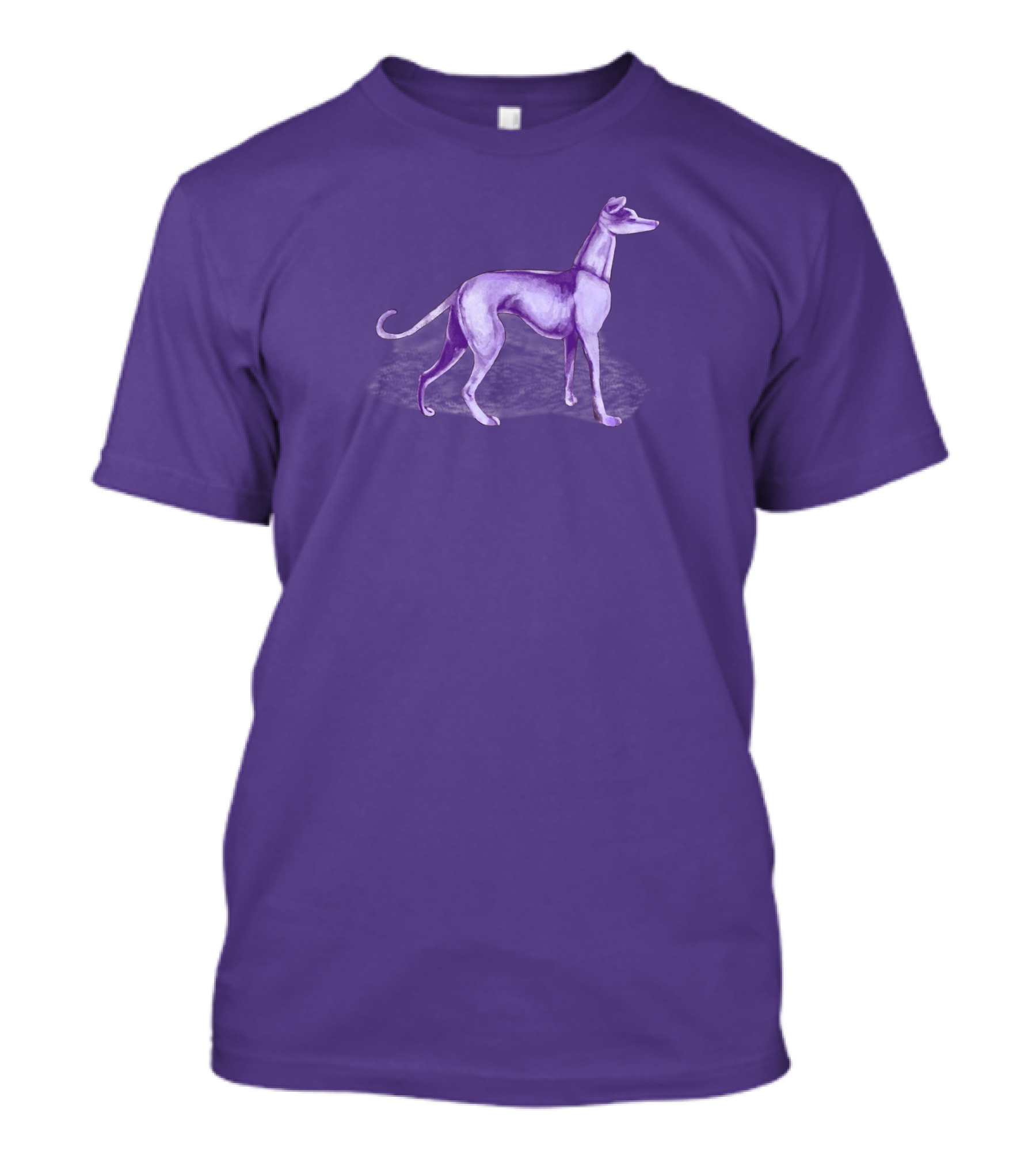 The One Purple Dog Silhouette Standing On A Purple Background T-Shirt