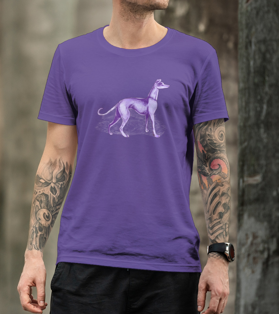 The One Purple Dog Silhouette Standing On A Purple Background T-Shirt