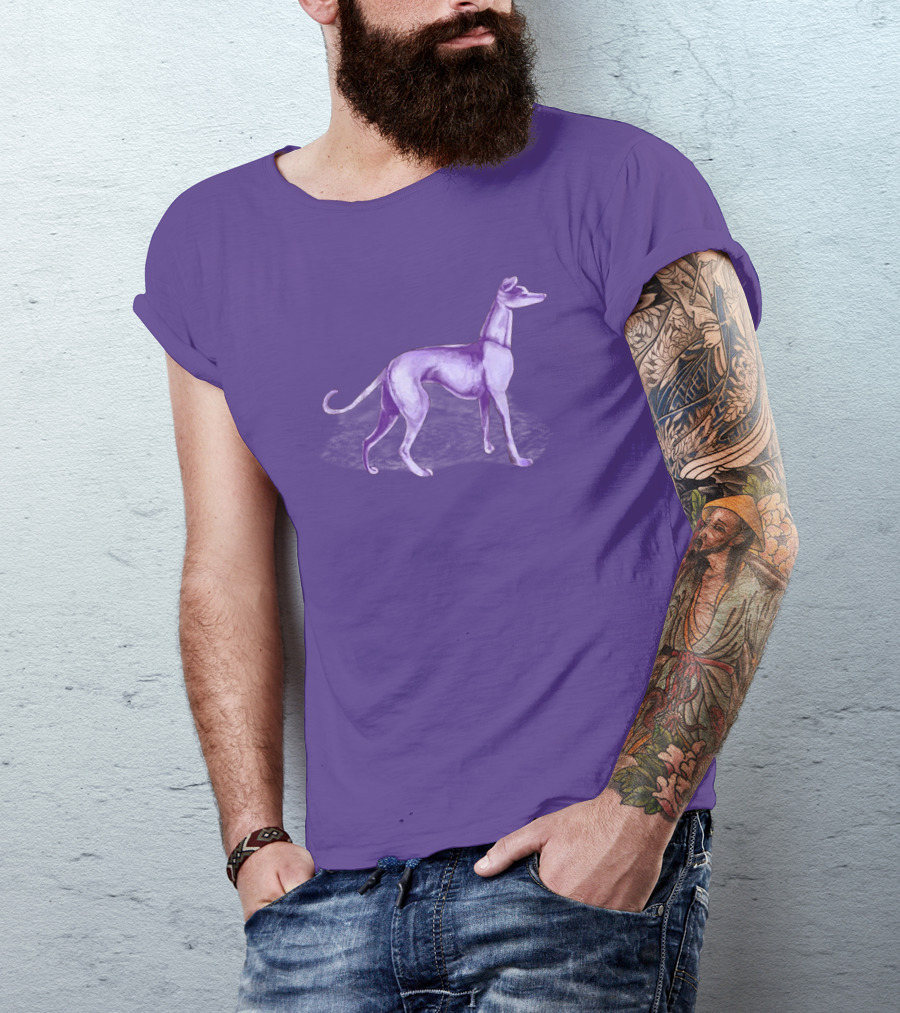 The One Purple Dog Silhouette Standing On A Purple Background T-Shirt
