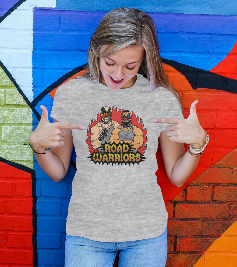 Road Warriors Homage Merch Wrestlers In Flame Background T-Shirt