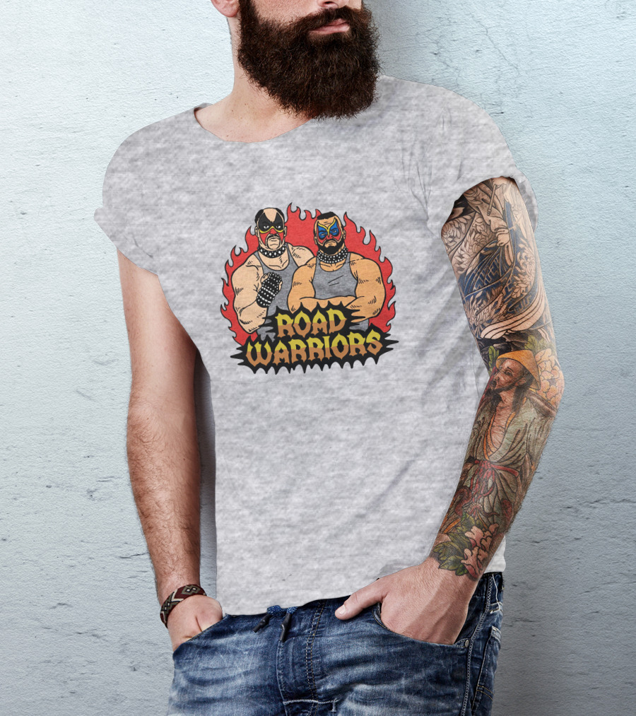 Road Warriors Homage Merch Wrestlers In Flame Background T-Shirt