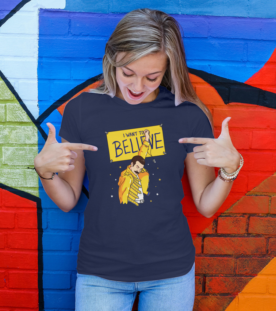 Teefury Store I Want To Believe Freddie Mercury Optimistic Coach T-Shirt