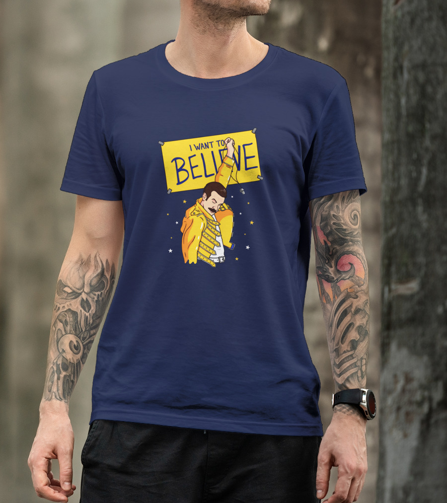 Teefury Store I Want To Believe Freddie Mercury Optimistic Coach T-Shirt