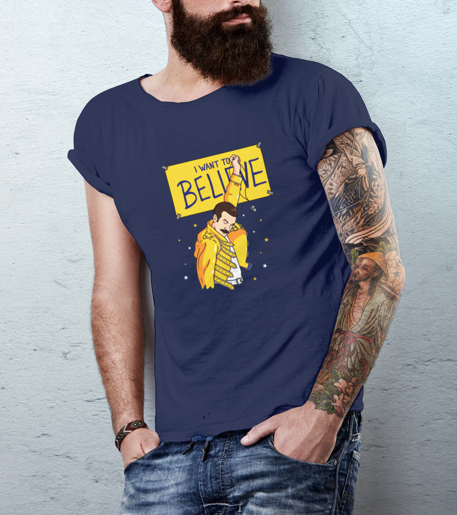 Teefury Store I Want To Believe Freddie Mercury Optimistic Coach T-Shirt