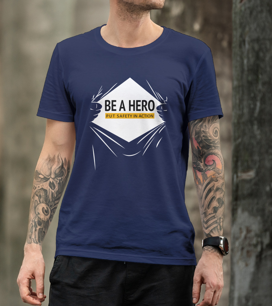 Be A Hero Put Safety In Action Dopeymcgeee Hands Pulling Open Shirt Superhero T-Shirt