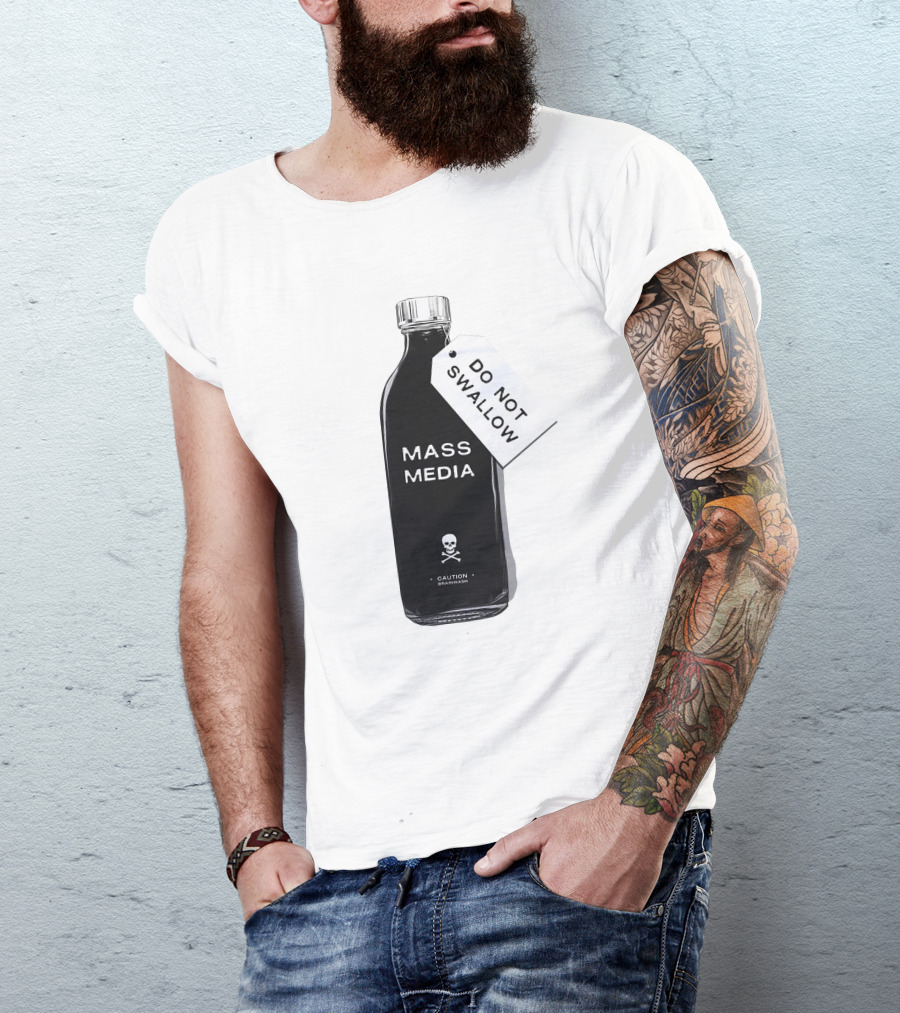 Archillect CAUTION BRAINWASH Do Not Swallow Mass Media Skull And Crossbones T-Shirt