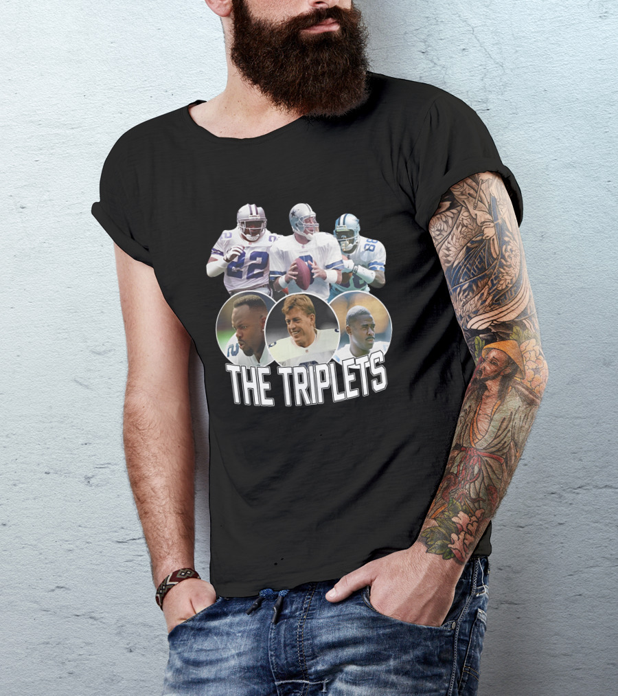 Dak Prescott The Triplets Emmitt Smith Troy Aikman Michael Irvin Dallas Cowboys Legends T-Shirt
