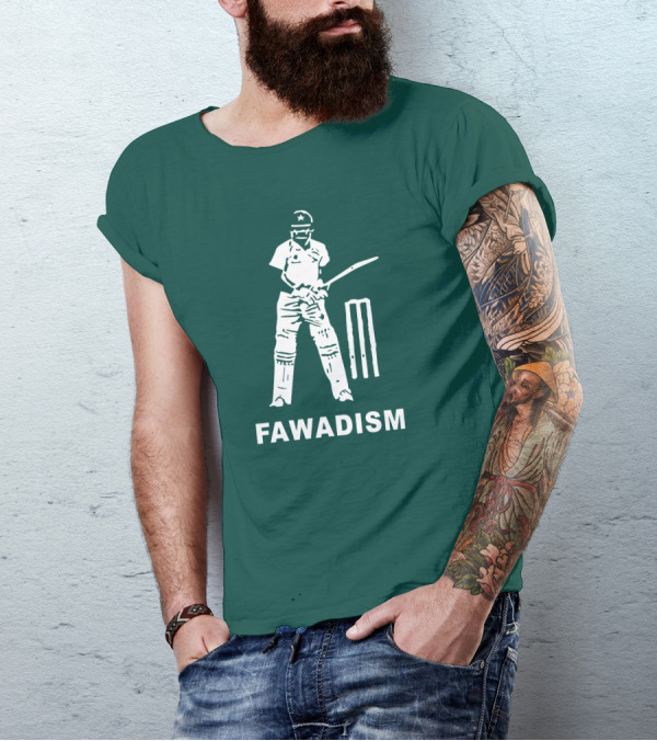 Cricketer Fawadism With Batting Icon And Star Cap T-Shirt