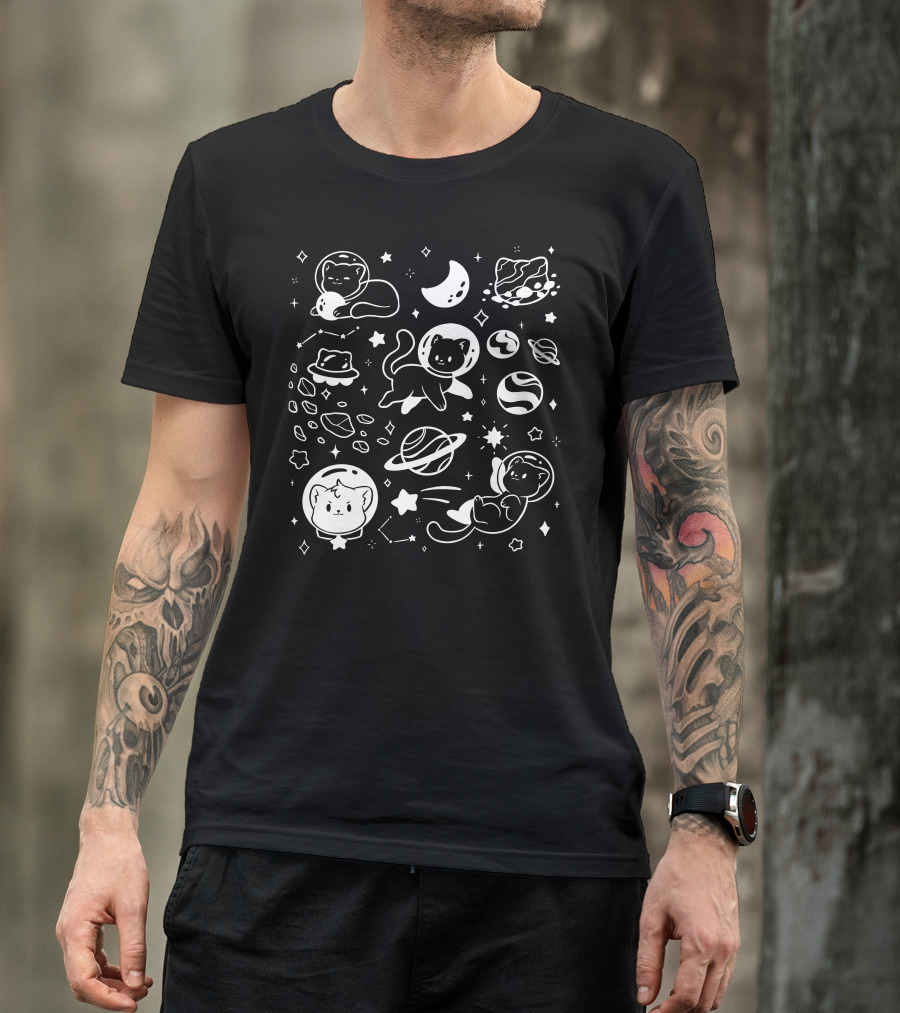 Helloapparel Space Cat Astronauts With Planets And Stars T-Shirt