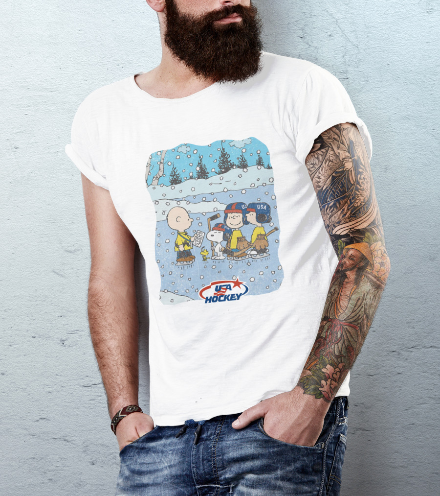 Nola Foxhky Streaker Sports X Peanuts USA Hockey Charlie Brown And Friends Ice Skating T-Shirt