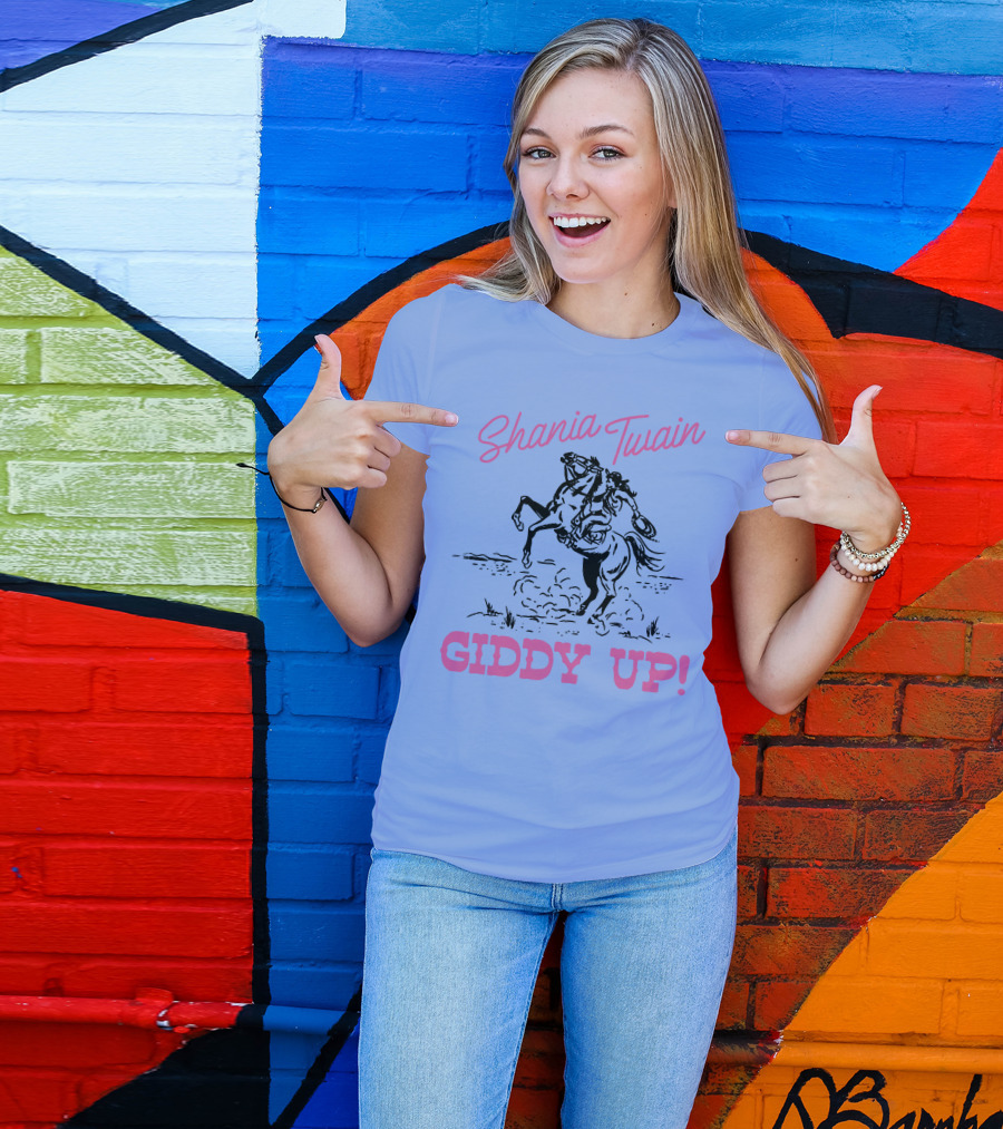 Shania Twain Giddy Up Riding Horse Sketch T-Shirt