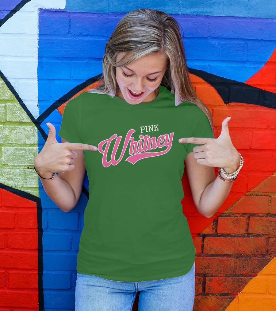 Pink Whitney Retro Bold Script Green Background T-Shirt