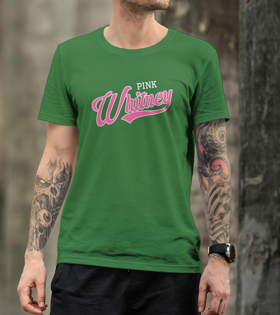 Pink Whitney Retro Bold Script Green Background T-Shirt