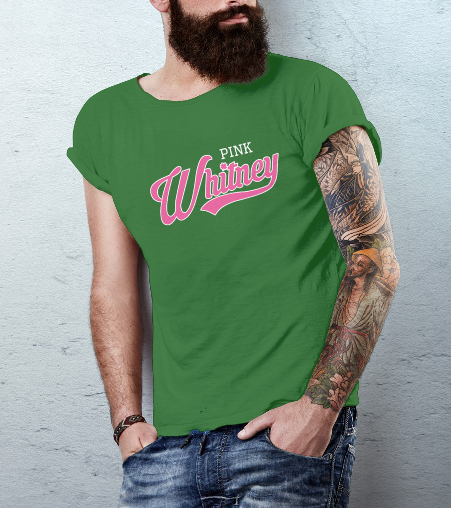 Pink Whitney Retro Bold Script Green Background T-Shirt