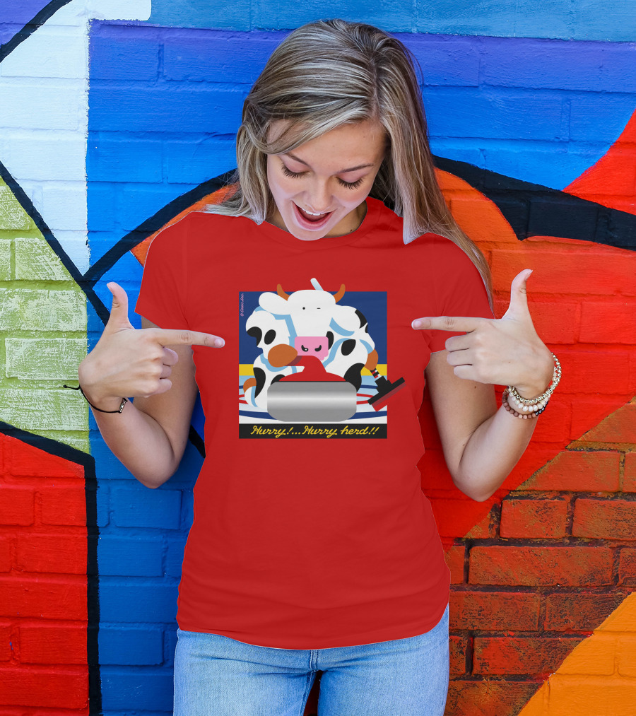 Hurry Hurry Herd Cow Curling Sweep T-Shirt