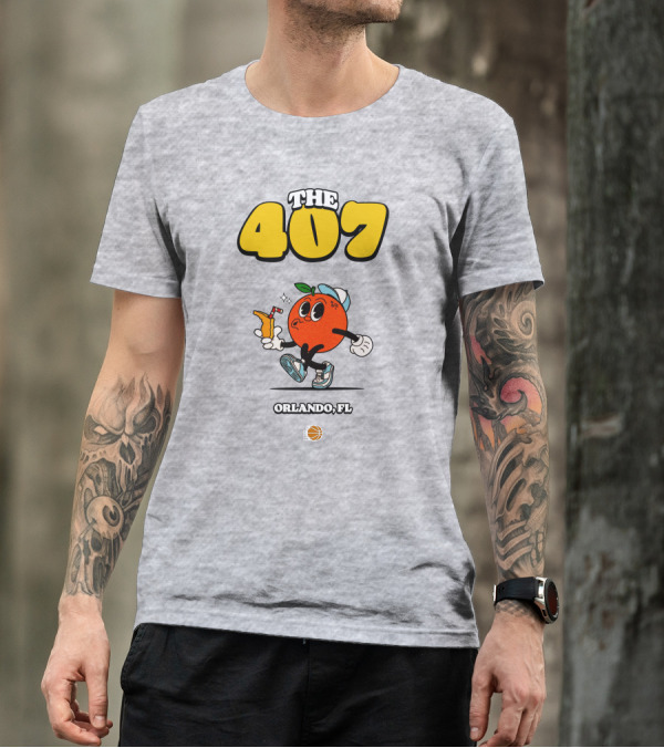 THE 407 Orlando FL Basketball Orange Character T-Shirt