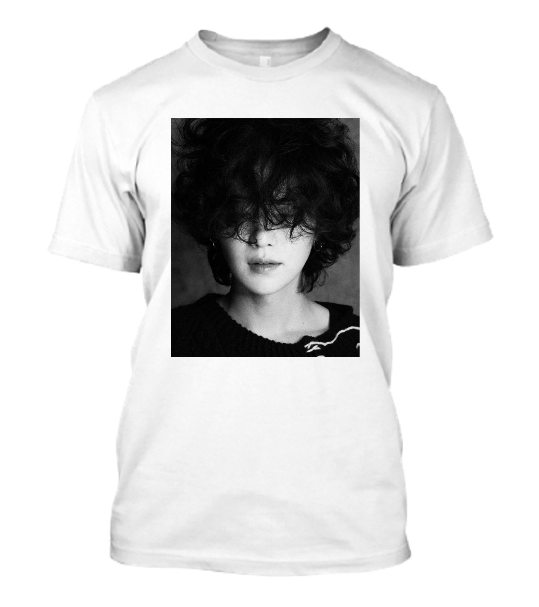 Suga Min Yoongi's Face Black And White Curly Hair T-Shirt