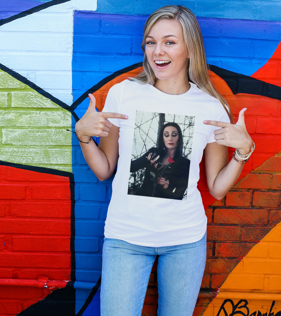 Morticia Addams Anjelica Huston Cutting Rose Scene T-Shirt