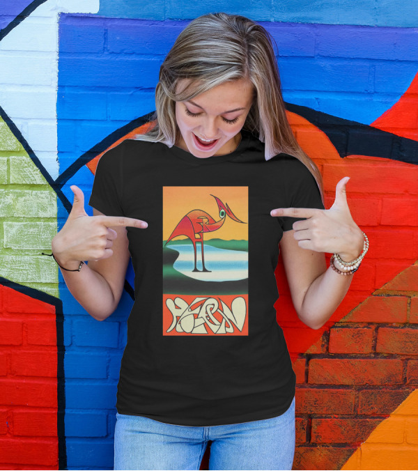 Heron Preston Abstract Bold Graphic Stork Art Orange Teal Lake T-Shirt