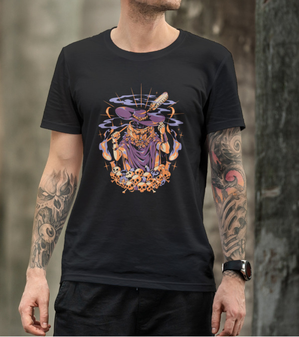The Stygian Boatman Purple Robe Skull Collection With Feather Hat T-Shirt