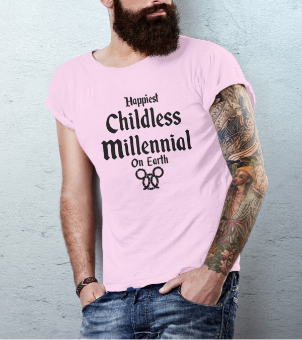 Happiest Childless Millennial On Earth With Minimalistic Disney Mickey Mouse Ears T-Shirt