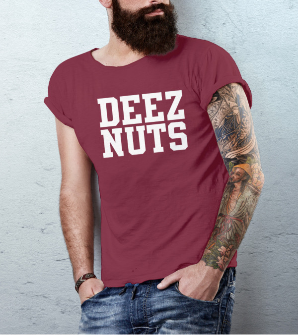 DEEZ NUTS Text Bold White On Dark T-Shirt