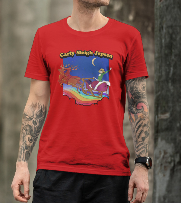 Carly Sleigh Jepsen Christmas Reindeer Sleigh Adventure Under Moonlit Sky T-Shirt