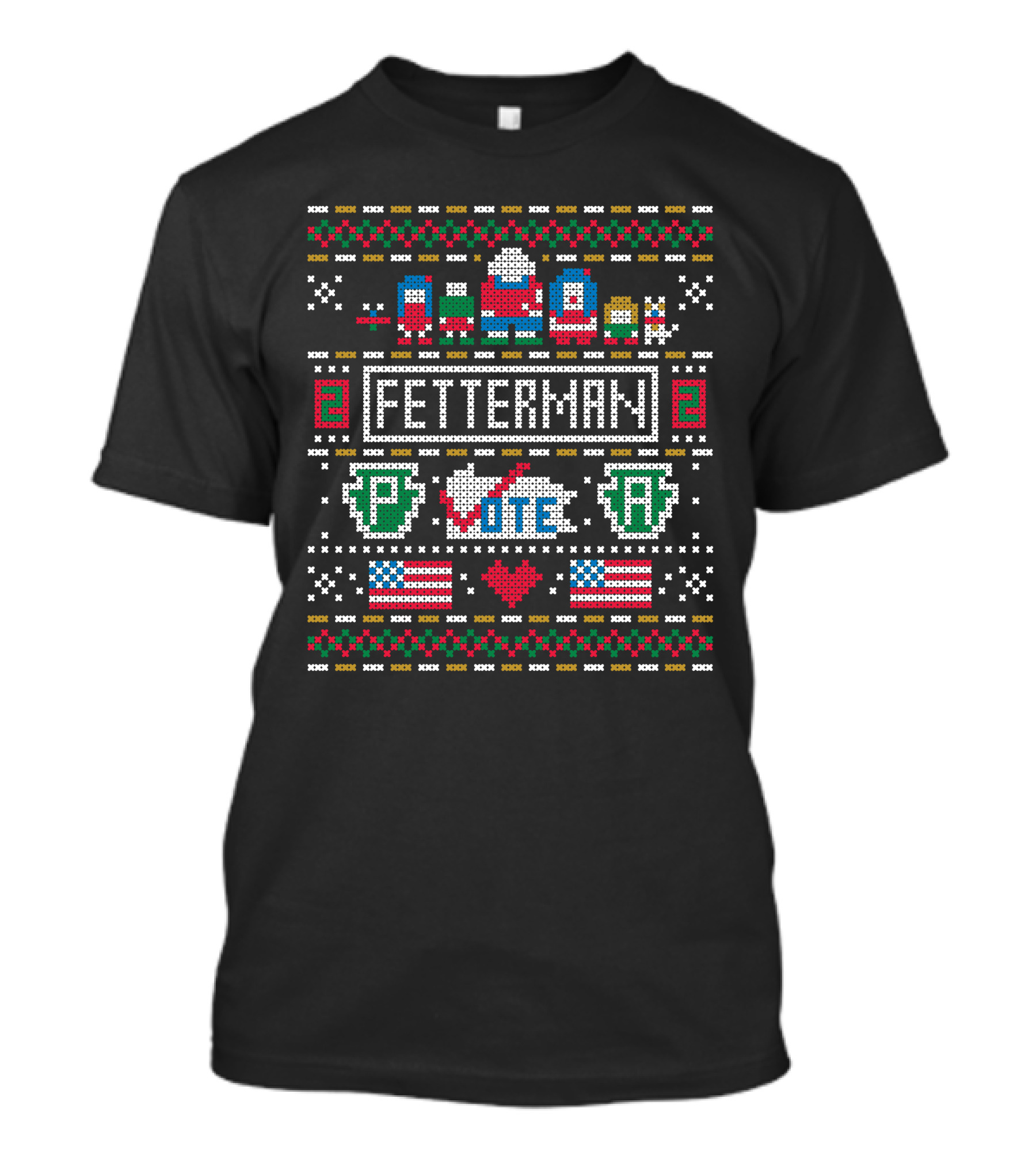 Fetterman Penguins Vote Christmas Retro USA Flag T-Shirt