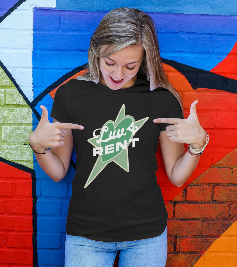 Luv 4 Rent Green Heart With Starburst Background T-Shirt