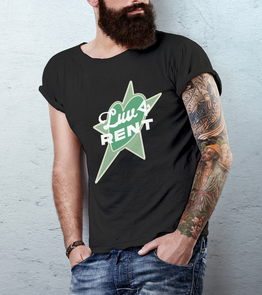 Luv 4 Rent Green Heart With Starburst Background T-Shirt