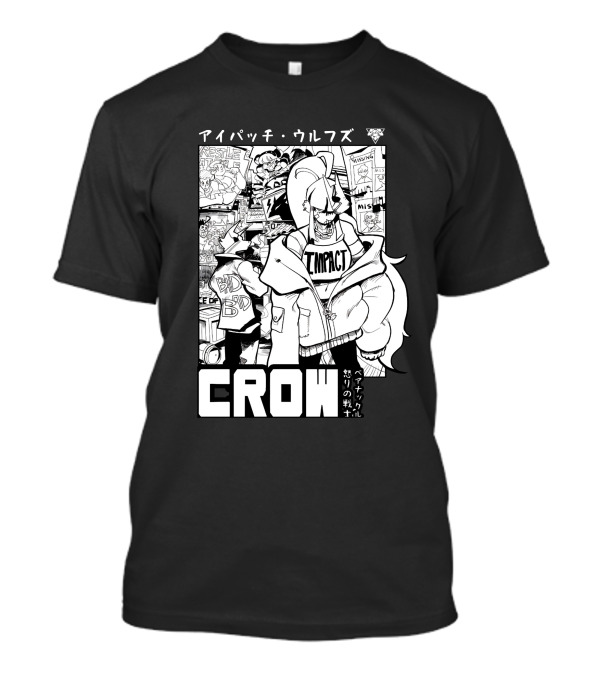 CROW Impact Eyepatch Wolf Wrestle Comics Bad Boy Anger Warrior Japan Text T-Shirt