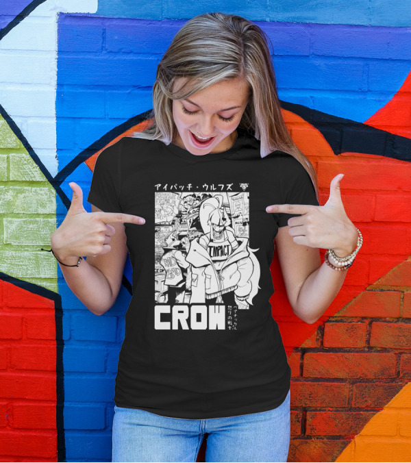 CROW Impact Eyepatch Wolf Wrestle Comics Bad Boy Anger Warrior Japan Text T-Shirt